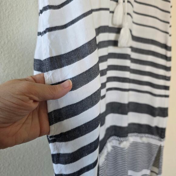 Tommy Bahama Striped Lace Up Tassel Maxi Dress Women Size L Gray White Linen - Picture 6 of 14